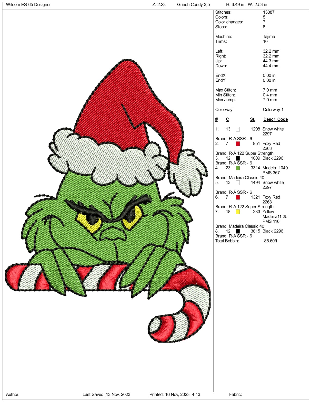 Santa Grinch v2 Embroidery Design Files - 3 Size's