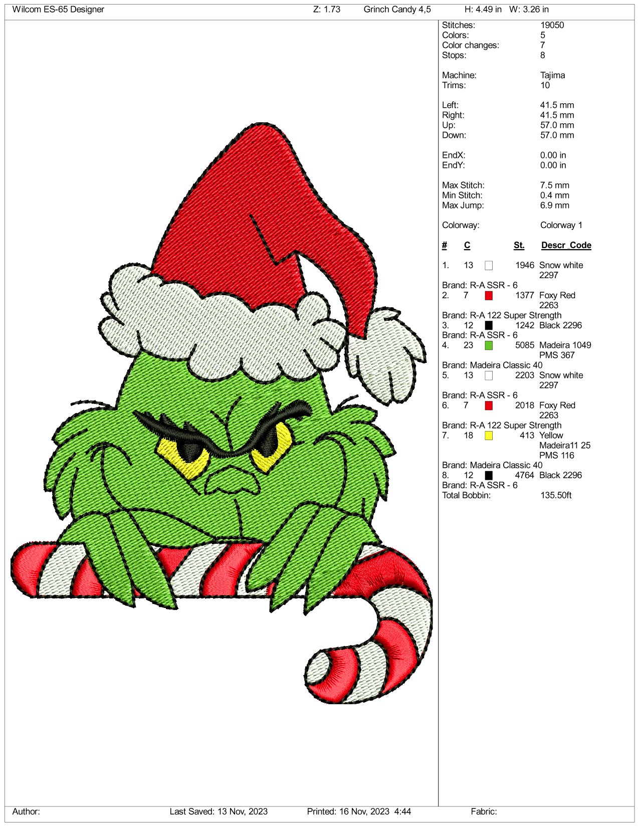 Santa Grinch v2 Embroidery Design Files - 3 Size's