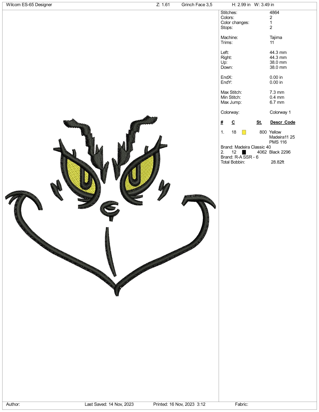 Archivos de diseño de bordado de Grinch Face v5 (3 tamaños)