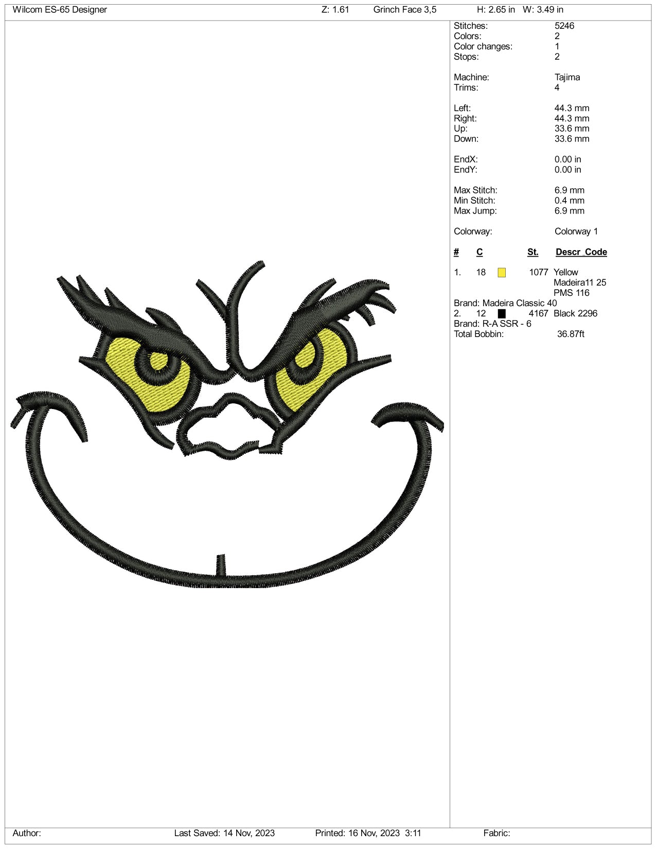 Archivos de diseño de bordado de Grinch Face v6 - 3 tamaños