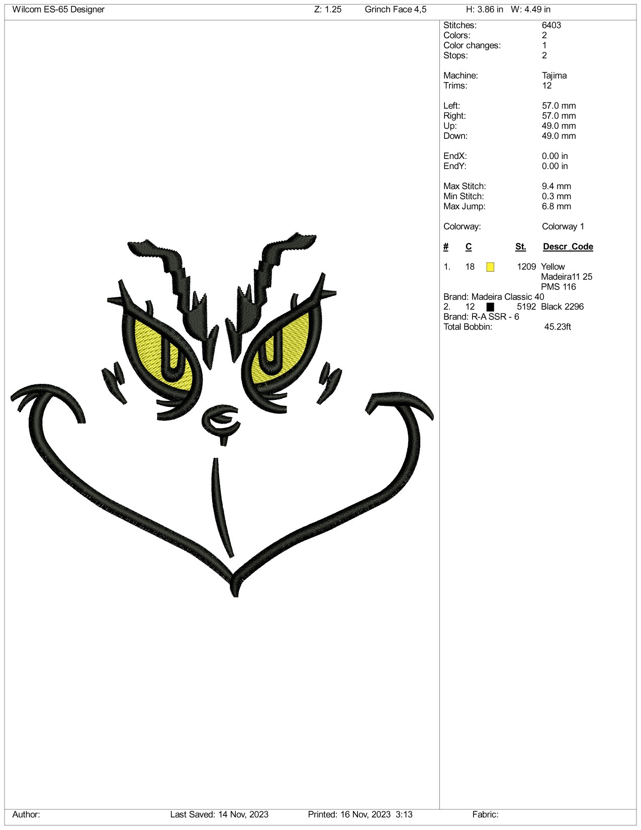 Archivos de diseño de bordado de Grinch Face v5 (3 tamaños)
