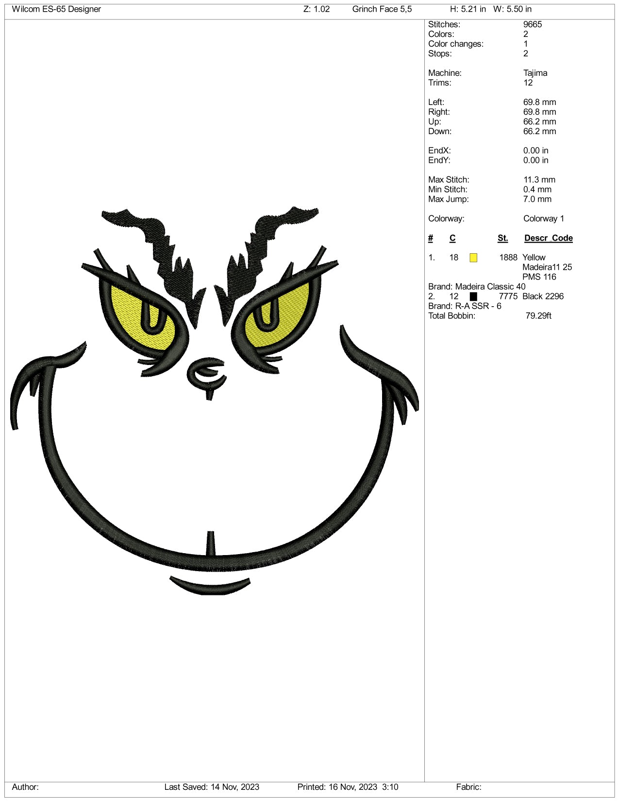 Archivos de diseño de bordado de Grinch Face v7 (3 tamaños)