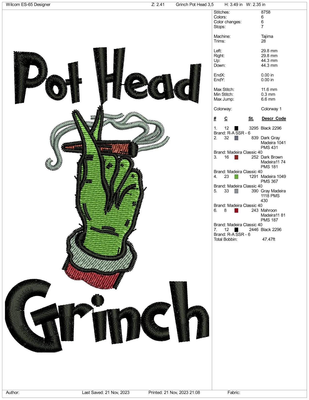 Archivos de diseño de bordado de Maceta Grinch - 3 tamaños