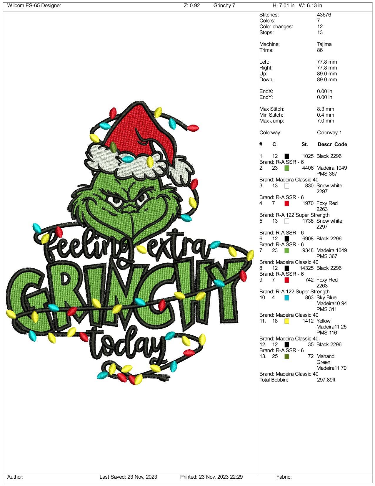 Feeling Extra Grinchy Today Embroidery Design Files - 4 Size's