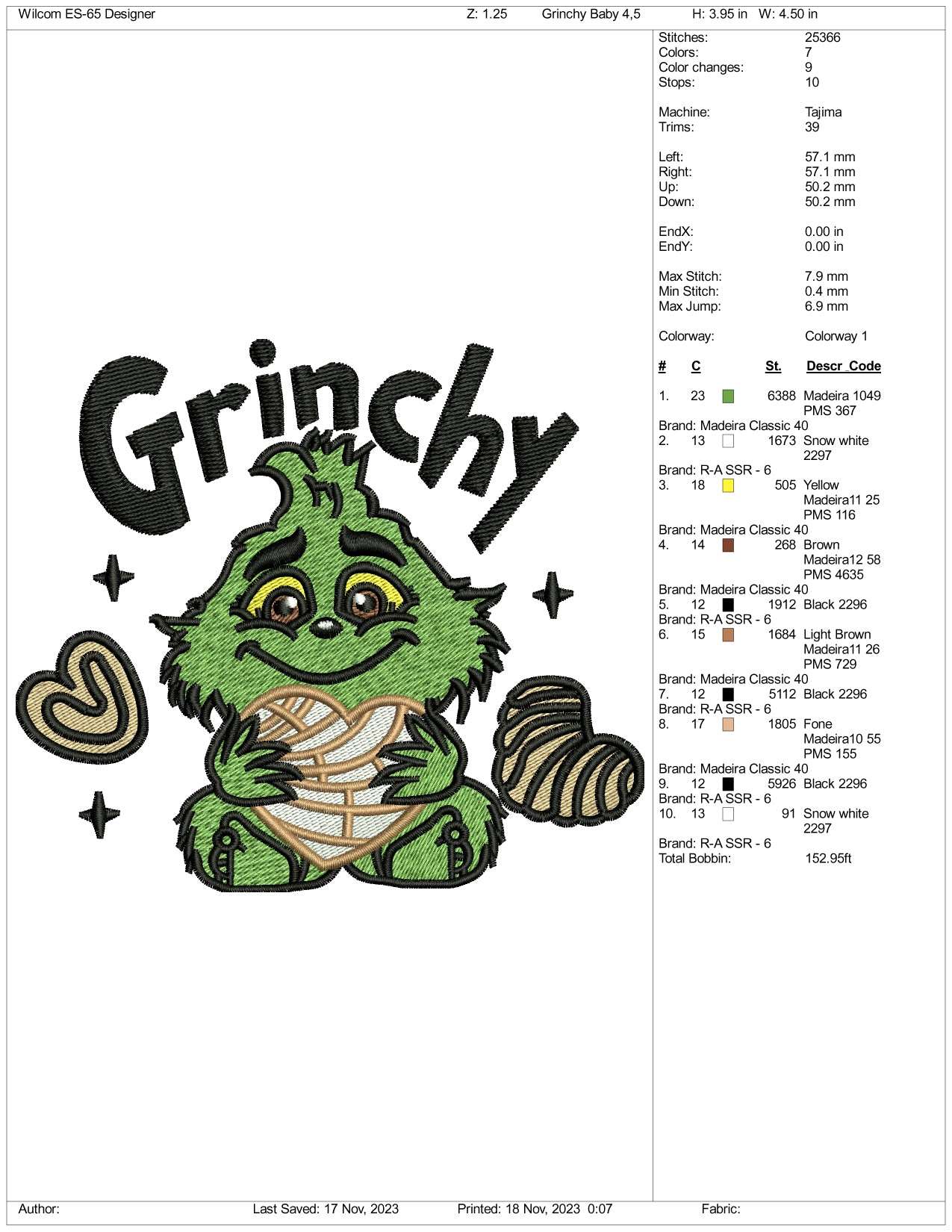 Grinchy Embroidery Design Files - 3 Size's