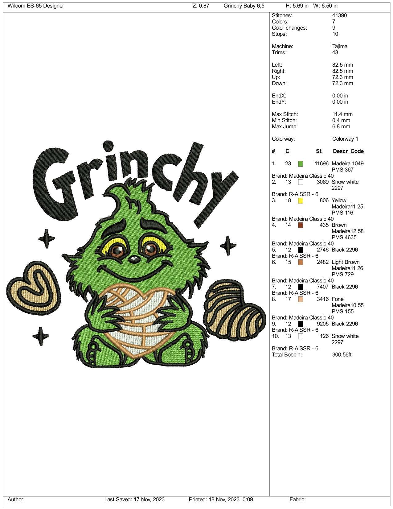 Grinchy Embroidery Design Files - 3 Size's