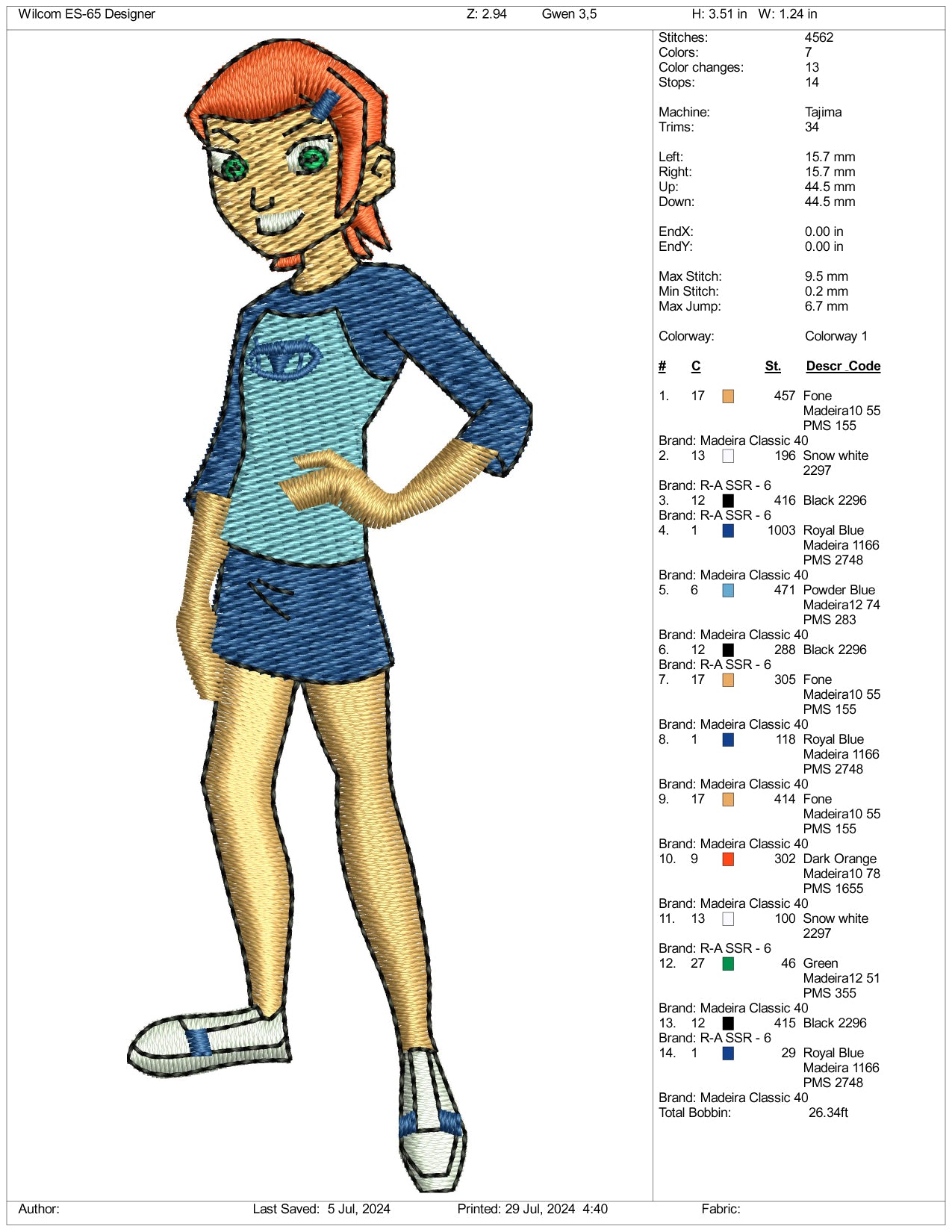 Archivos de diseño de bordado de la joven Gwen - 3 tamaños