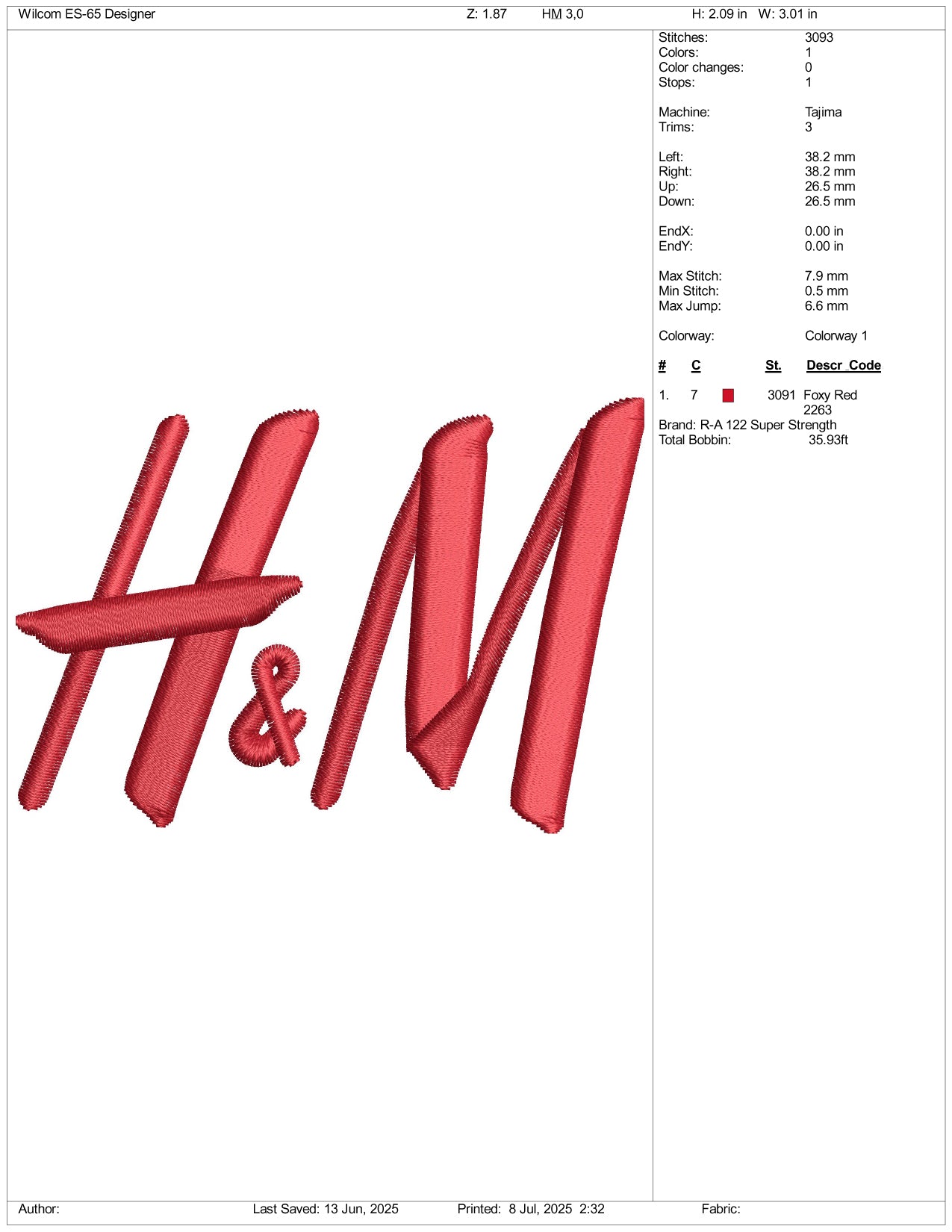 H&M Logo Embroidery Design Files - 3 Size's