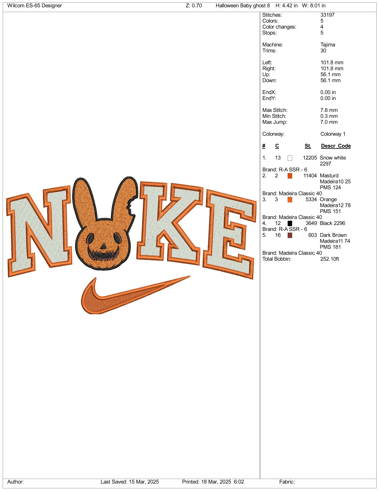 Nike Halloween Cookie Rabbit Embroidery Files - 3 Size's