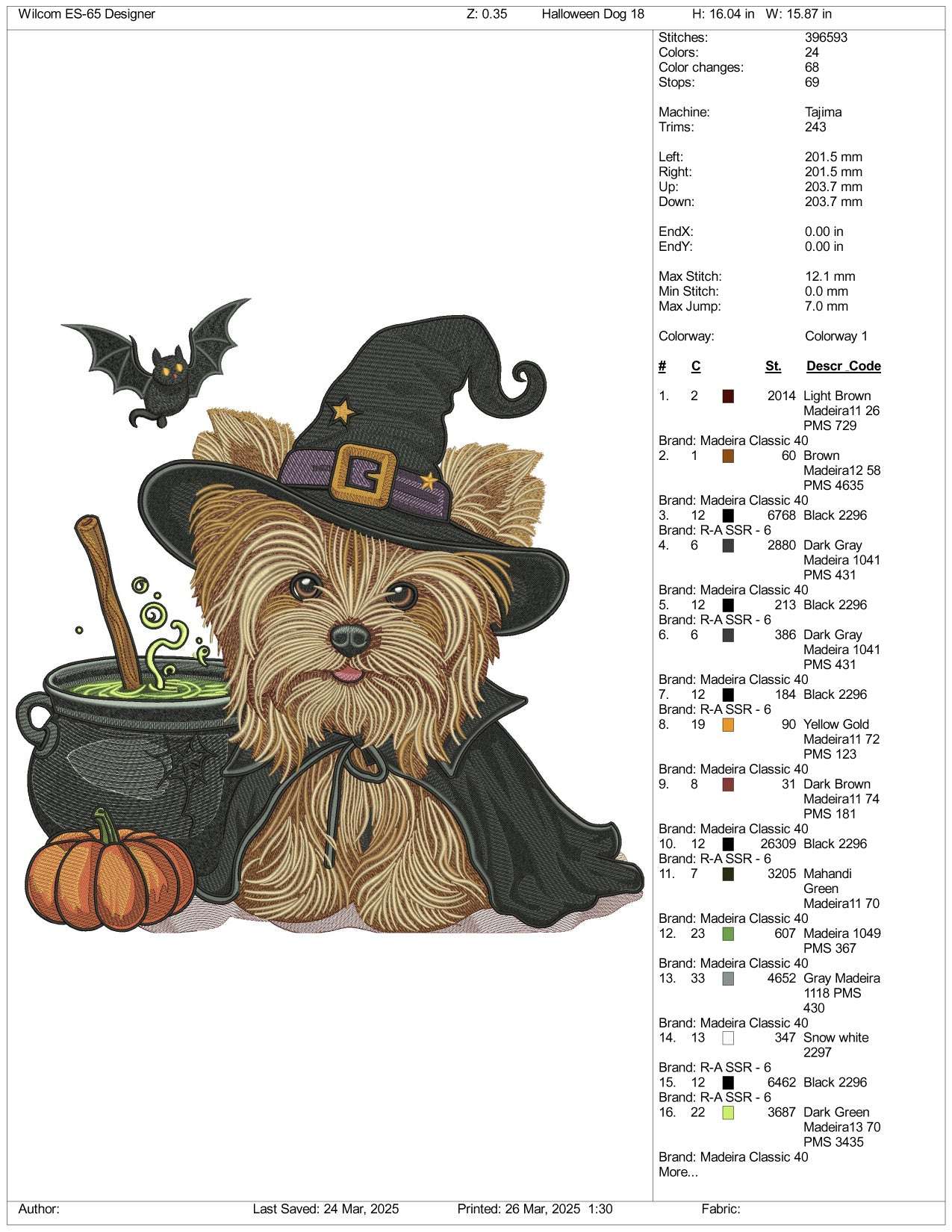 Witch Dog Embroidery Design Files - 3 Size's