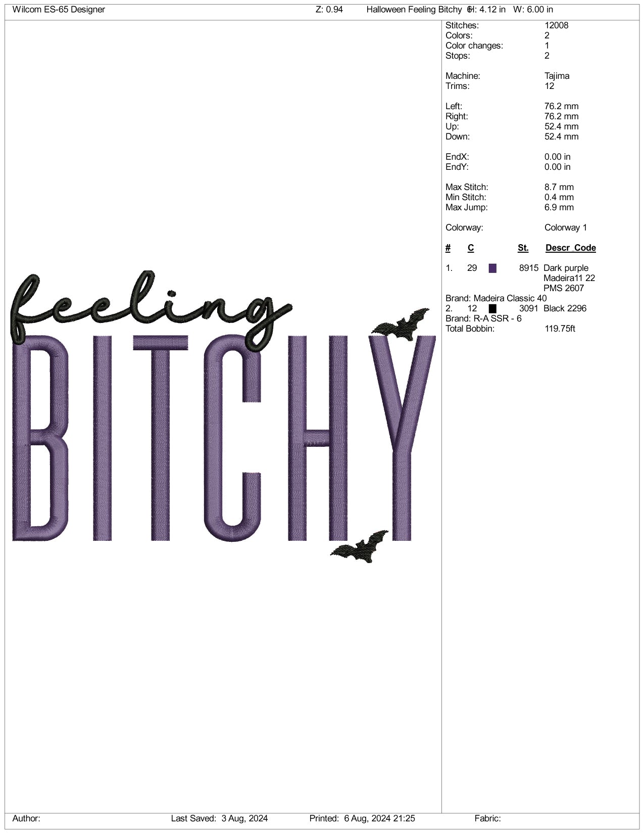 Feeling Bitchy Embroidery Files - 3 Size's