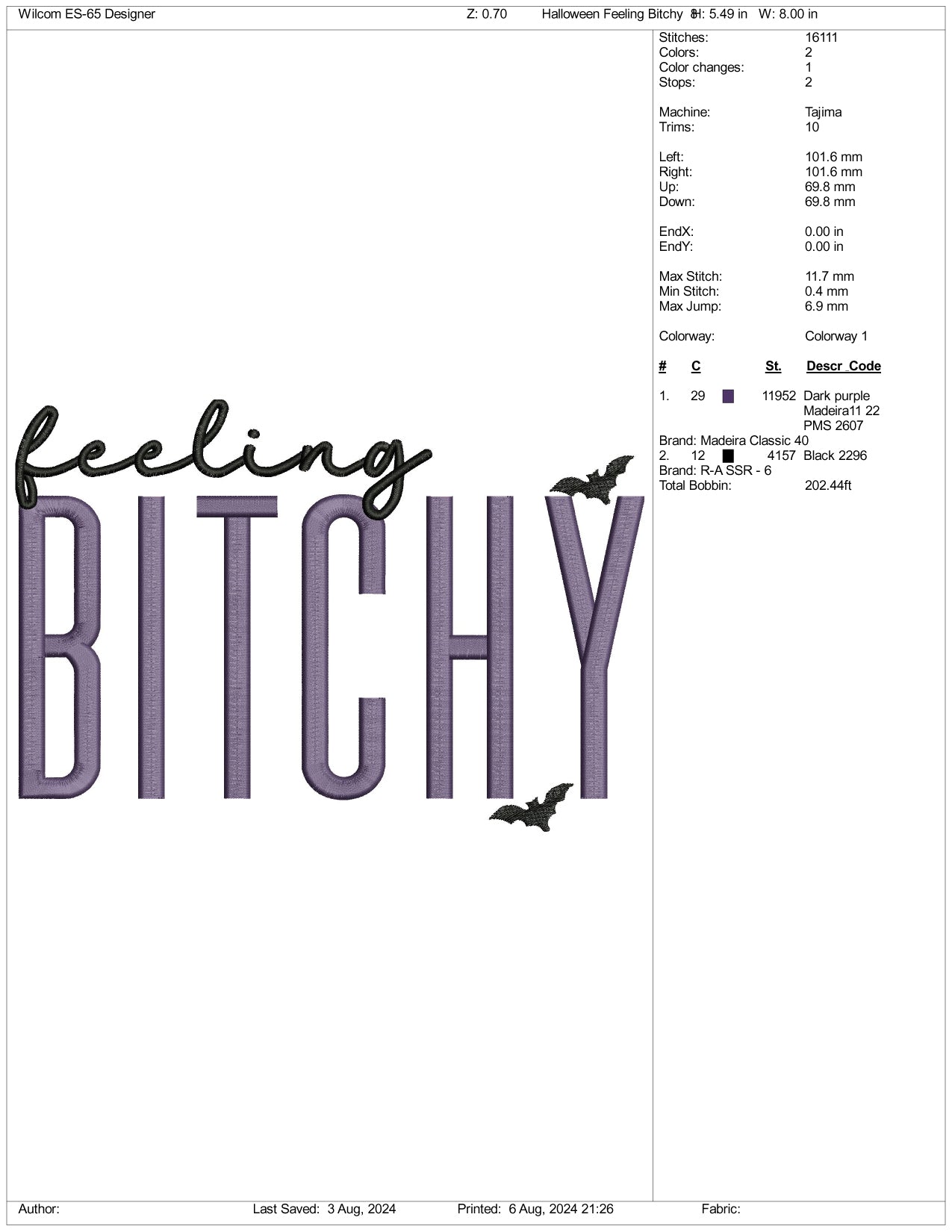 Feeling Bitchy Embroidery Files - 3 Size's