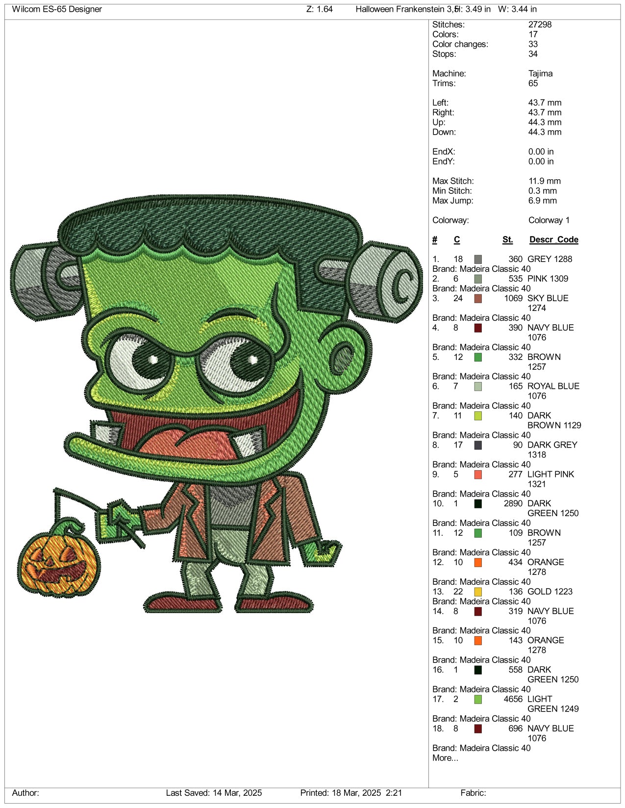 Chibi Frankenstein Embroidery Files - 3 Size's