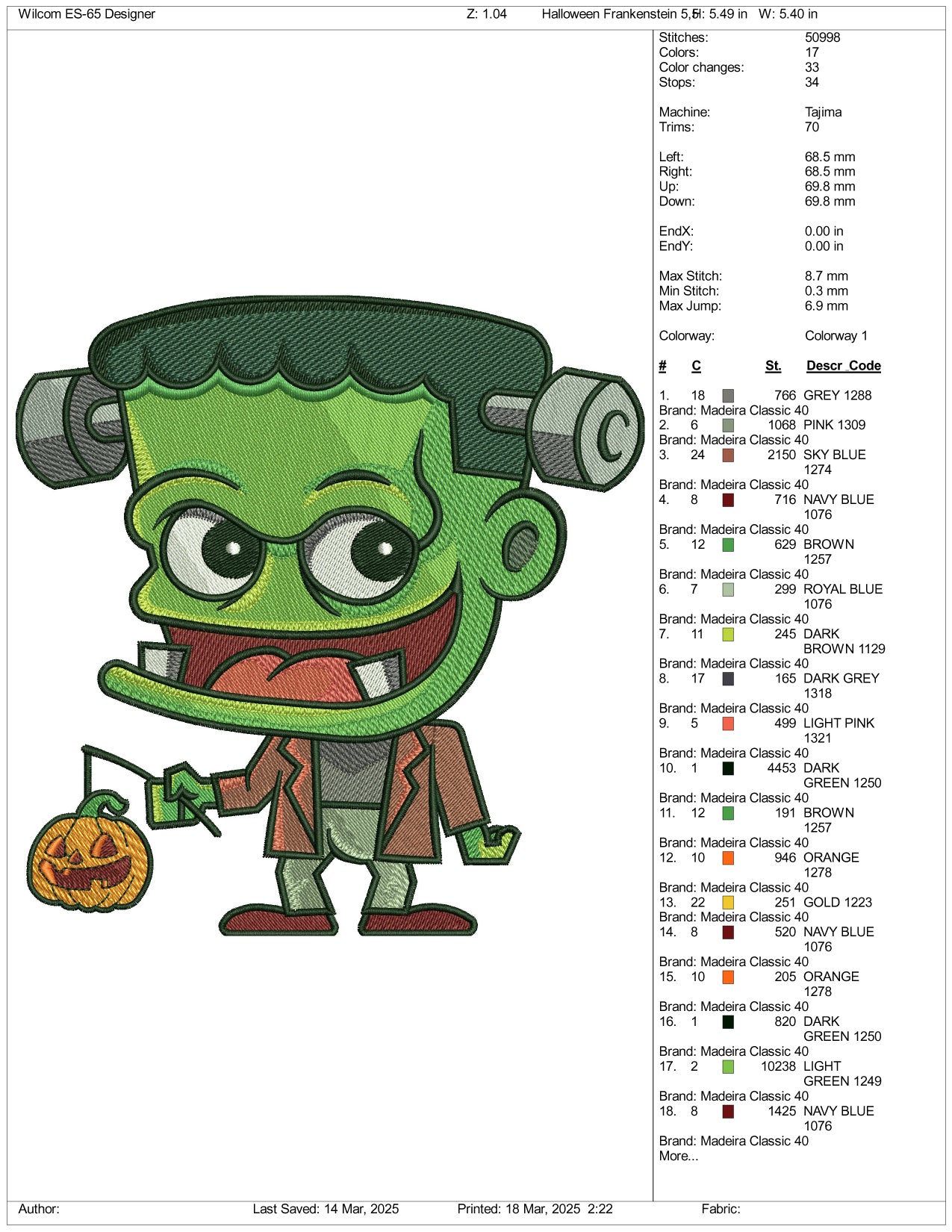 Chibi Frankenstein Embroidery Files - 3 Size's
