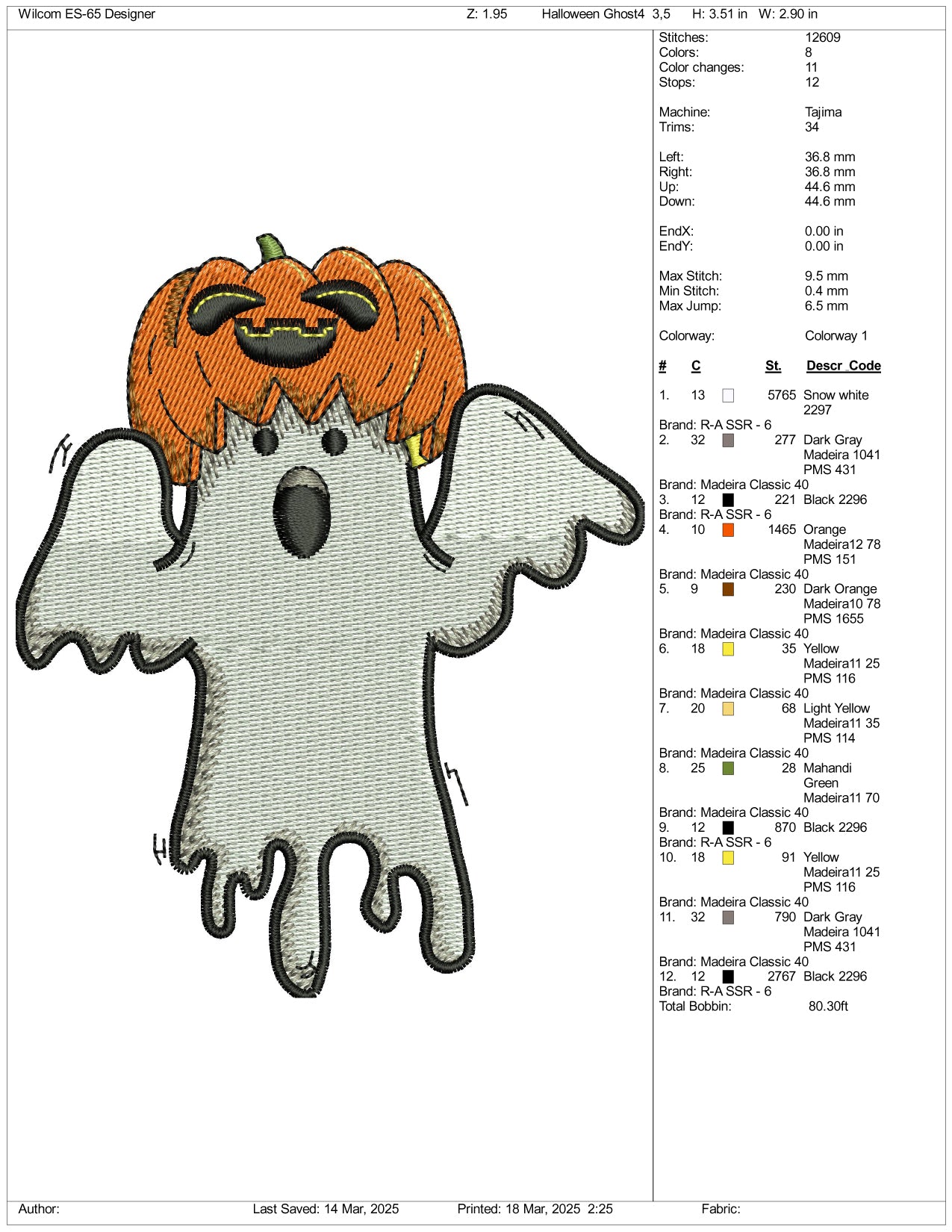 Pumpkin Ghost Embroidery Files - 3 Size's