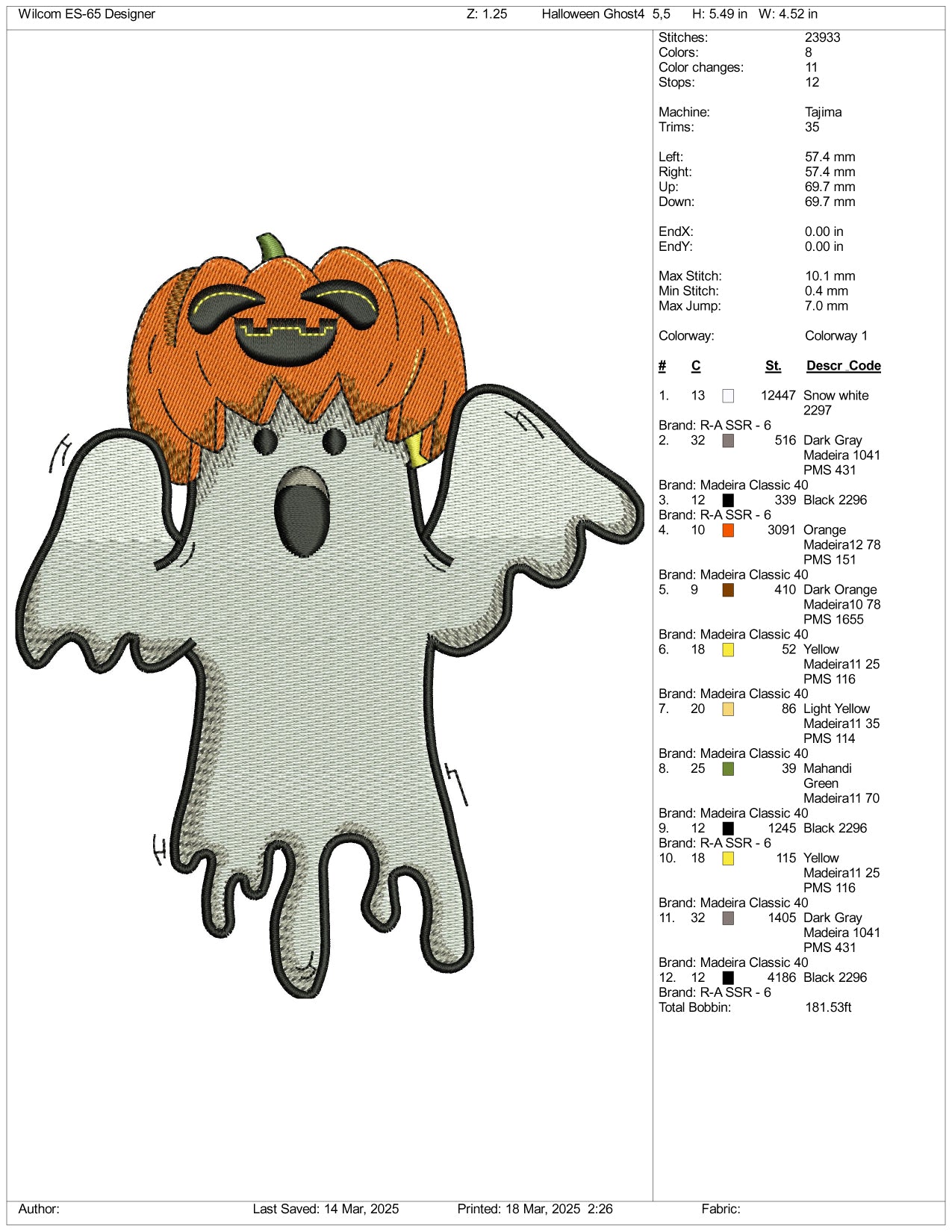 Pumpkin Ghost Embroidery Files - 3 Size's