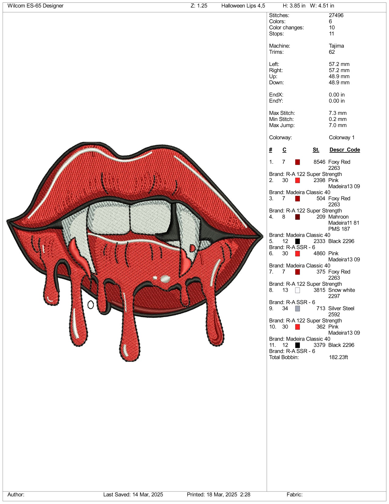 Dracula Lips Embroidery Files - 3 Size's