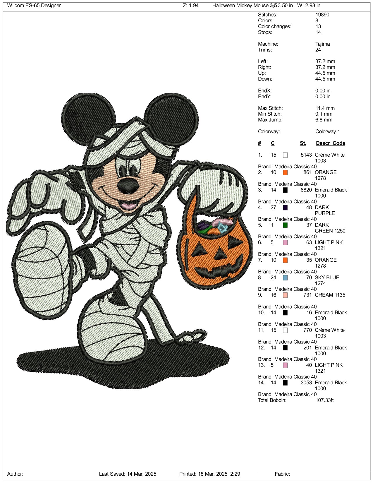 Mickey Mouse Cosplay Mummy Embroidery Files - 3 Size's