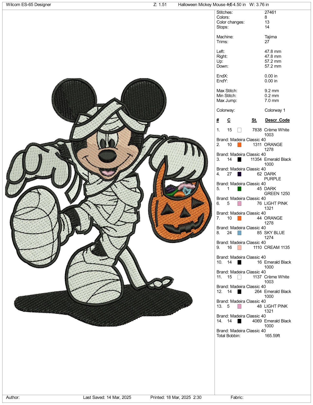 Mickey Mouse Cosplay Mummy Embroidery Files - 3 Size's