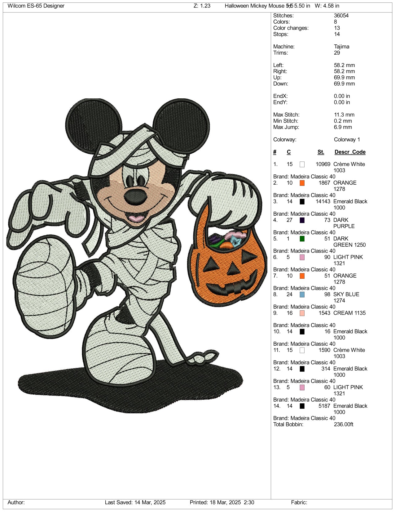 Mickey Mouse Cosplay Mummy Embroidery Files - 3 Size's