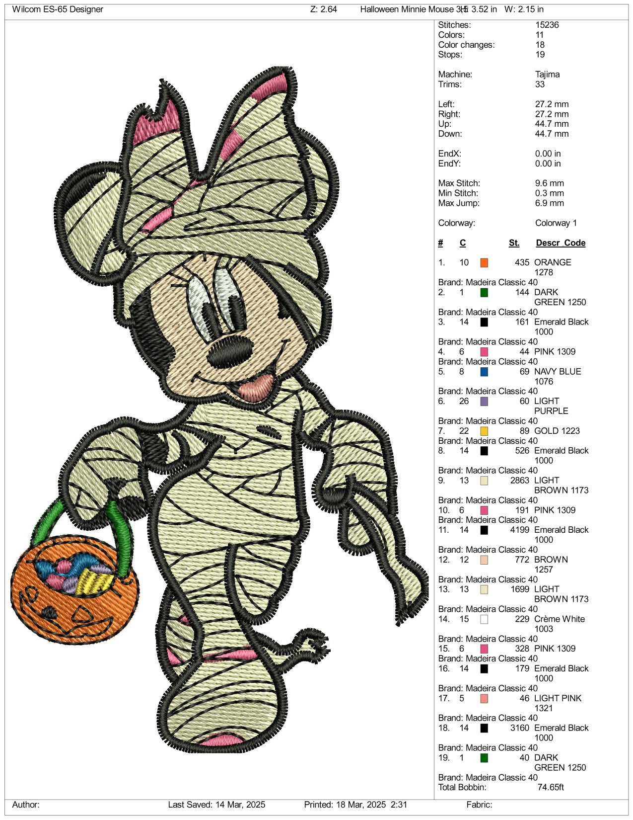 Mickey Minnie Cosplay Mummy Embroidery Files - 3 Size's
