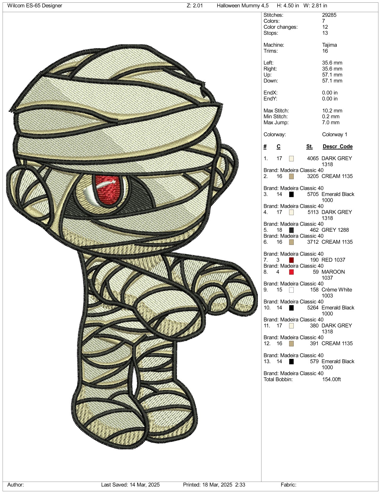 Baby Zombie v2 Embroidery Files - 3 Size's