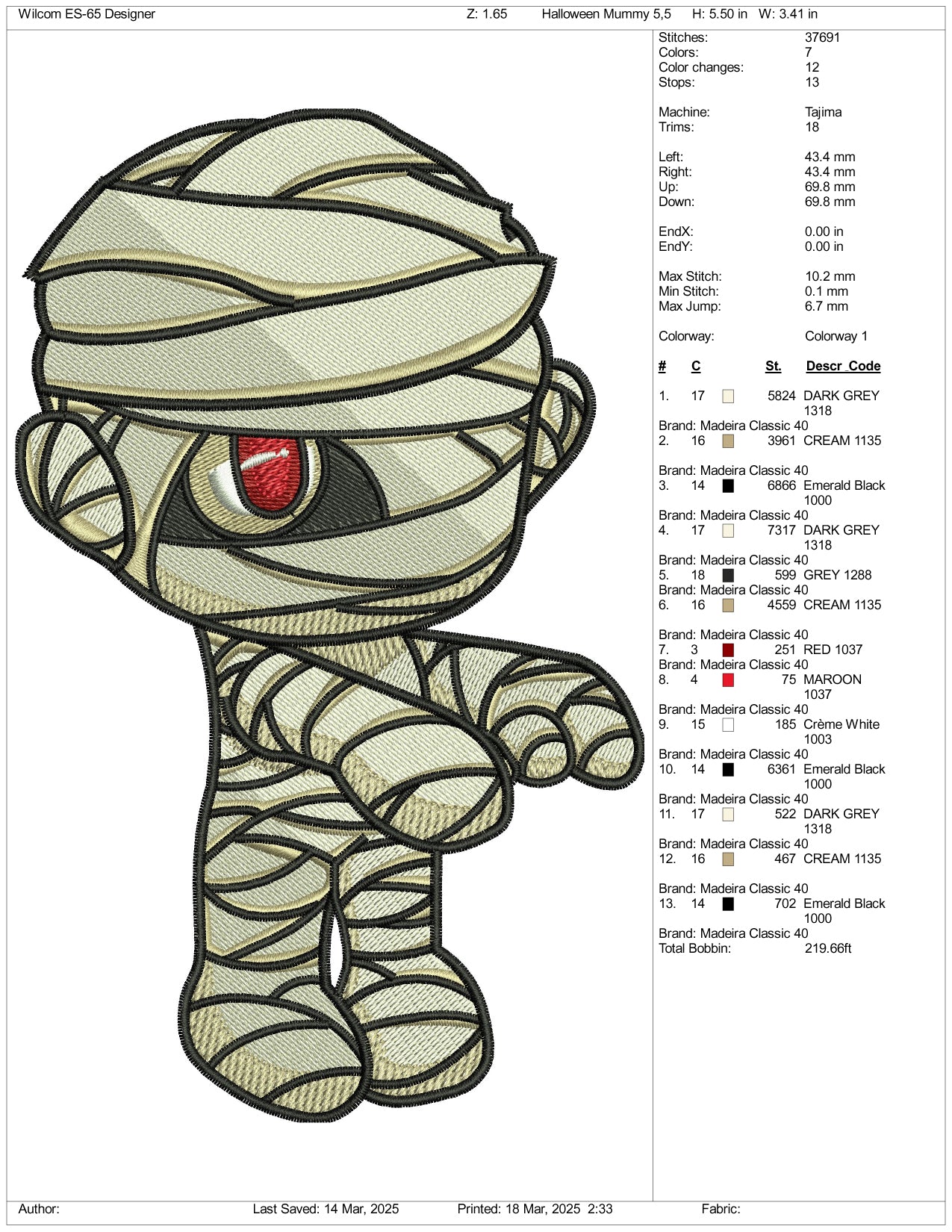 Baby Zombie v2 Embroidery Files - 3 Size's