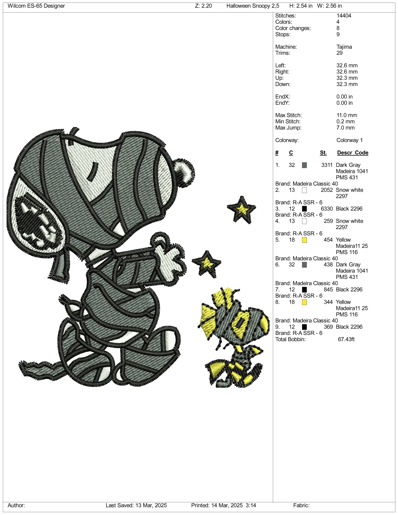 Mummy Snoopy Embroidery Files - 3 Size's