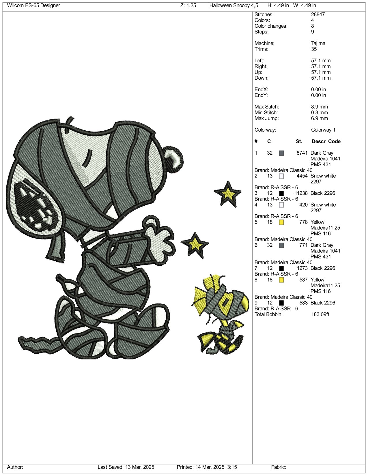 Mummy Snoopy Embroidery Files - 3 Size's