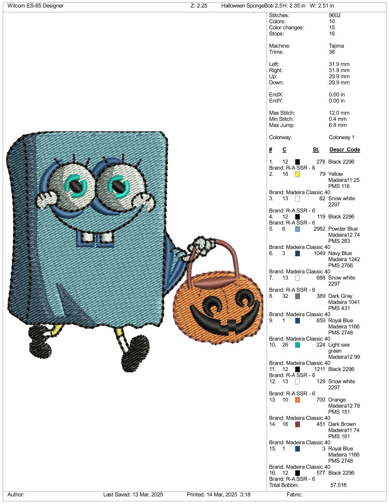 Halloween Spongebob Embroidery Files - 3 Size's