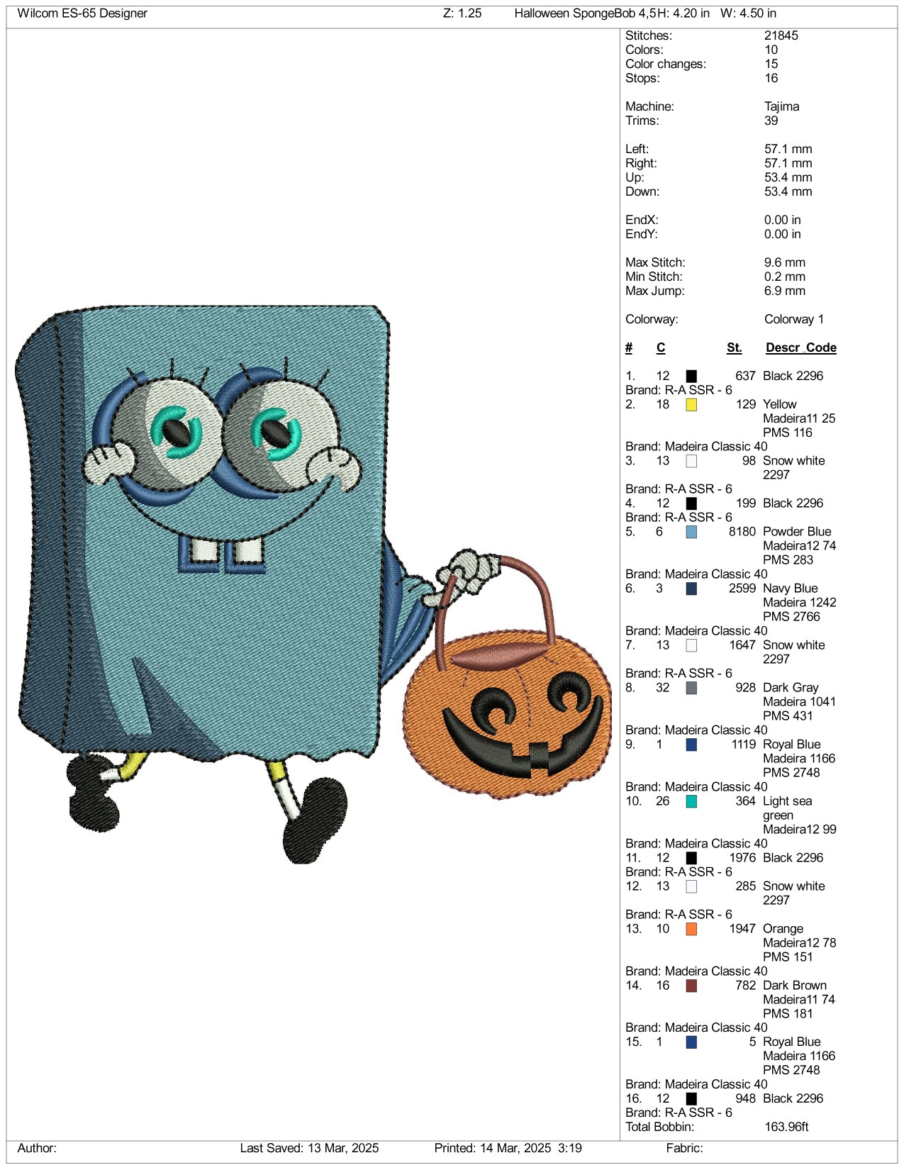 Halloween Spongebob Embroidery Files - 3 Size's