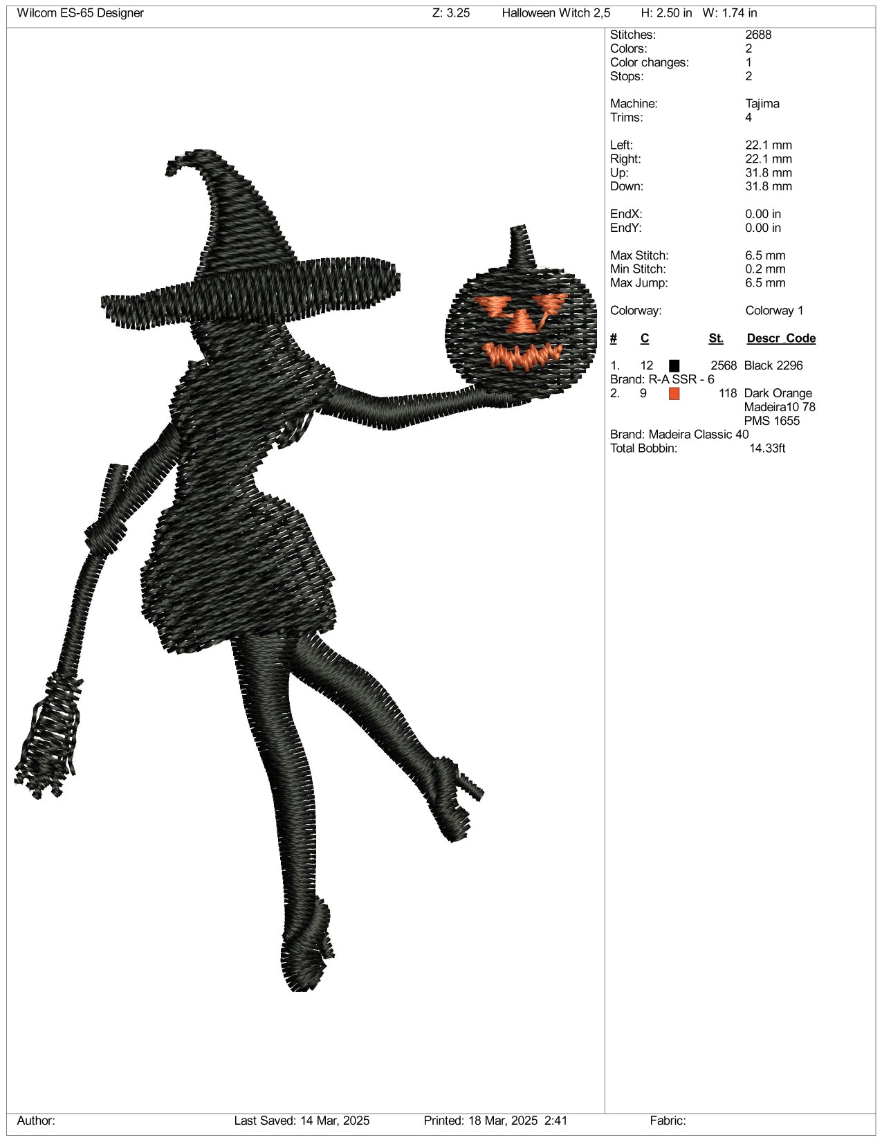 Pumpkin Witch Embroidery Files - 3 Size's