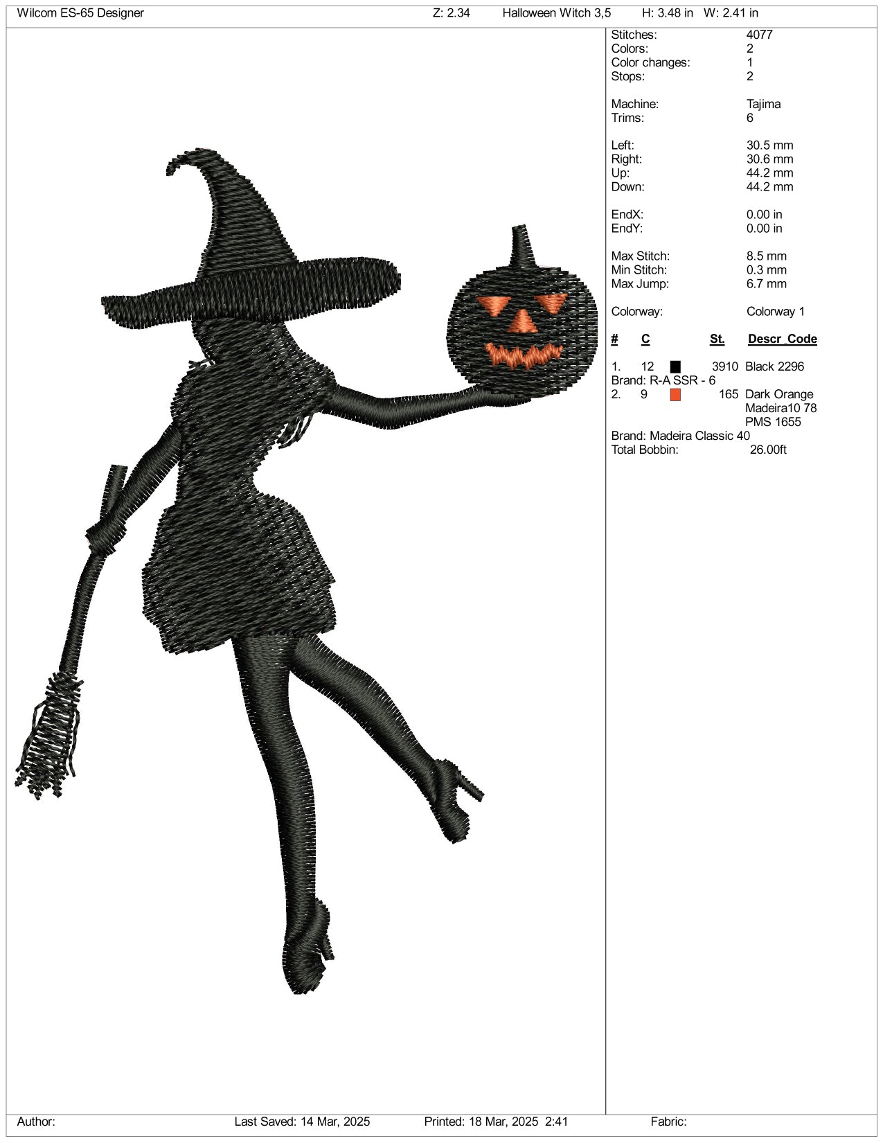 Pumpkin Witch Embroidery Files - 3 Size's