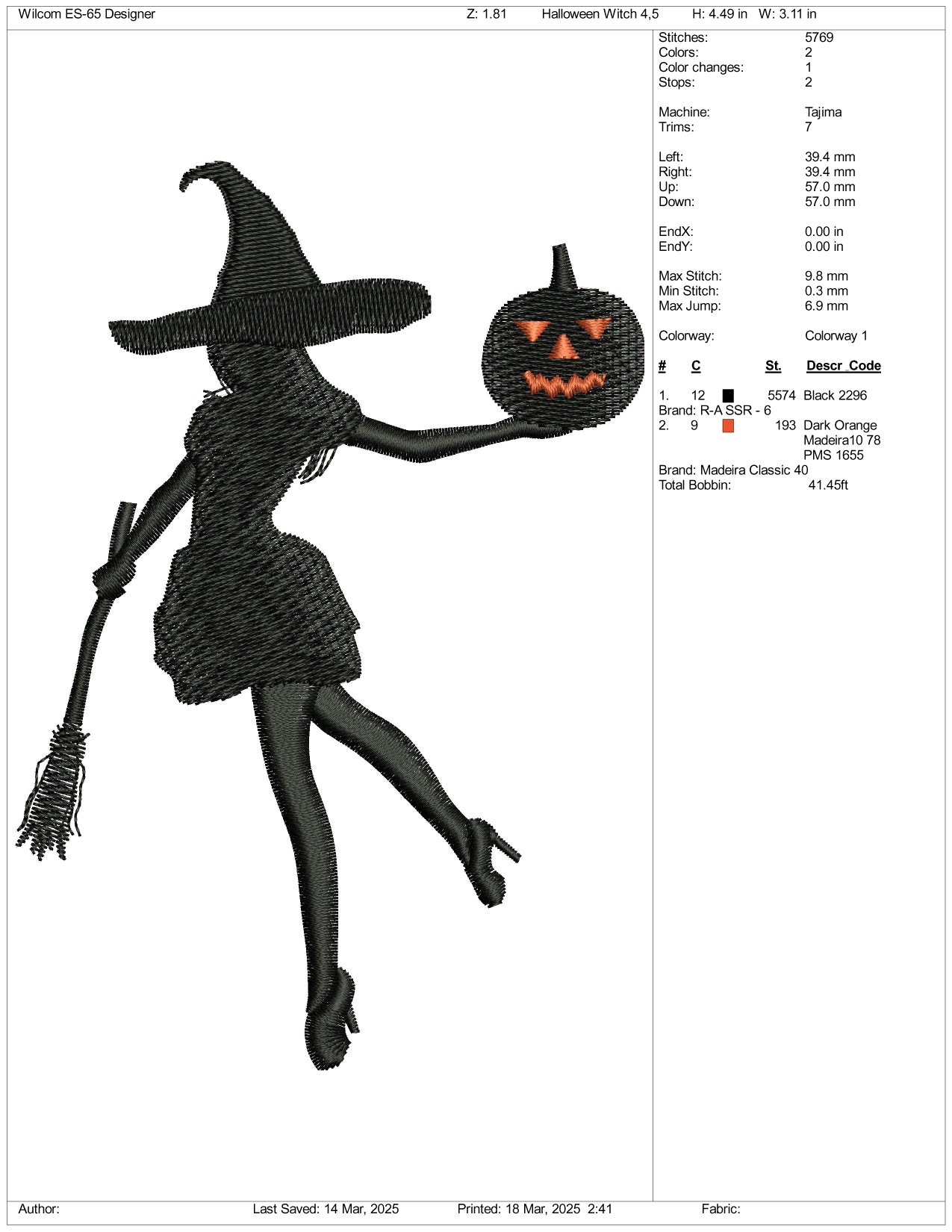 Pumpkin Witch Embroidery Files - 3 Size's
