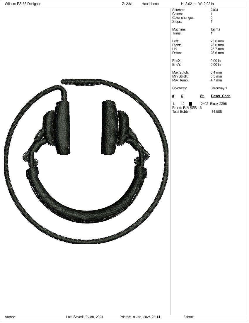 Headphone Embroidery Design Files - 3 Size's