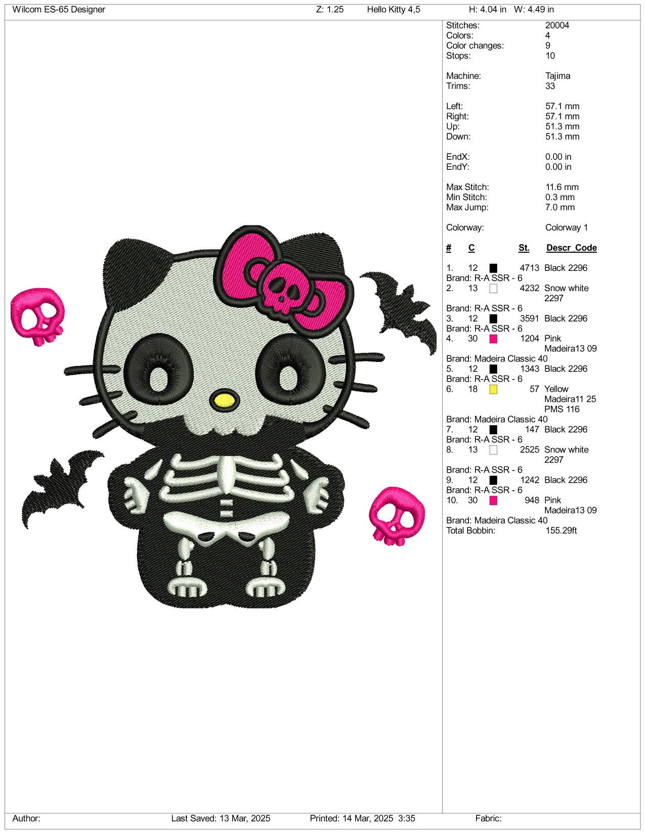 Hello Kitty Skull Embroidery Files - 3 Size's