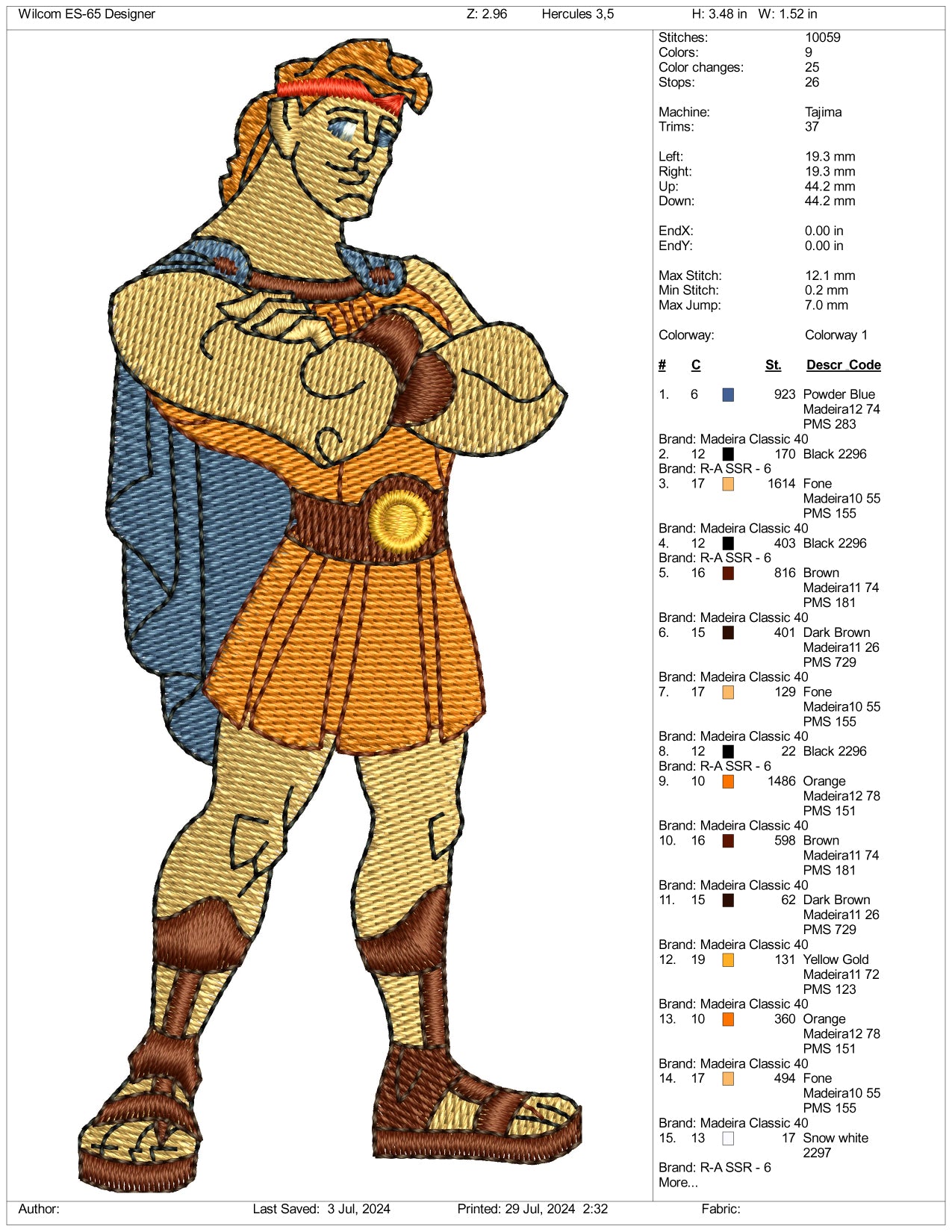 Hercules Embroidery Design Files - 3 Size's