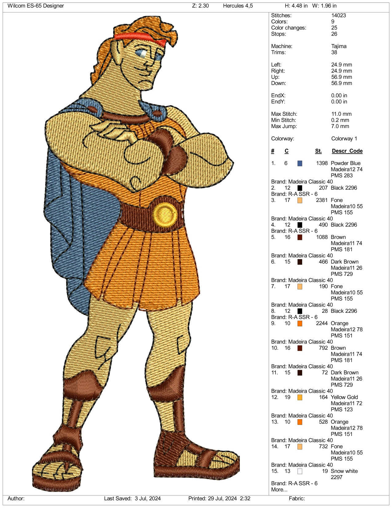 Hercules Embroidery Design Files - 3 Size's