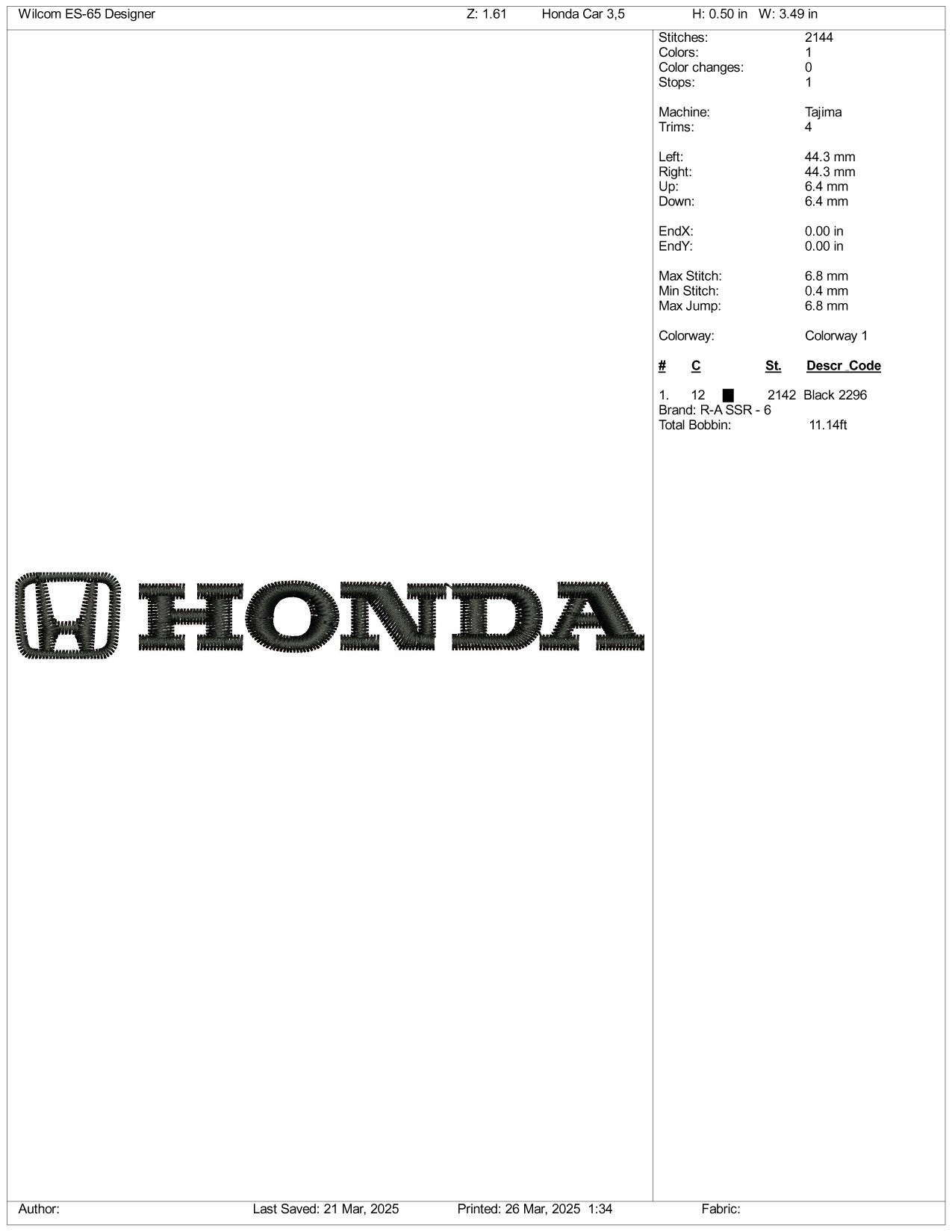 Honda Logo Embroidery Design Files - 3 Size's