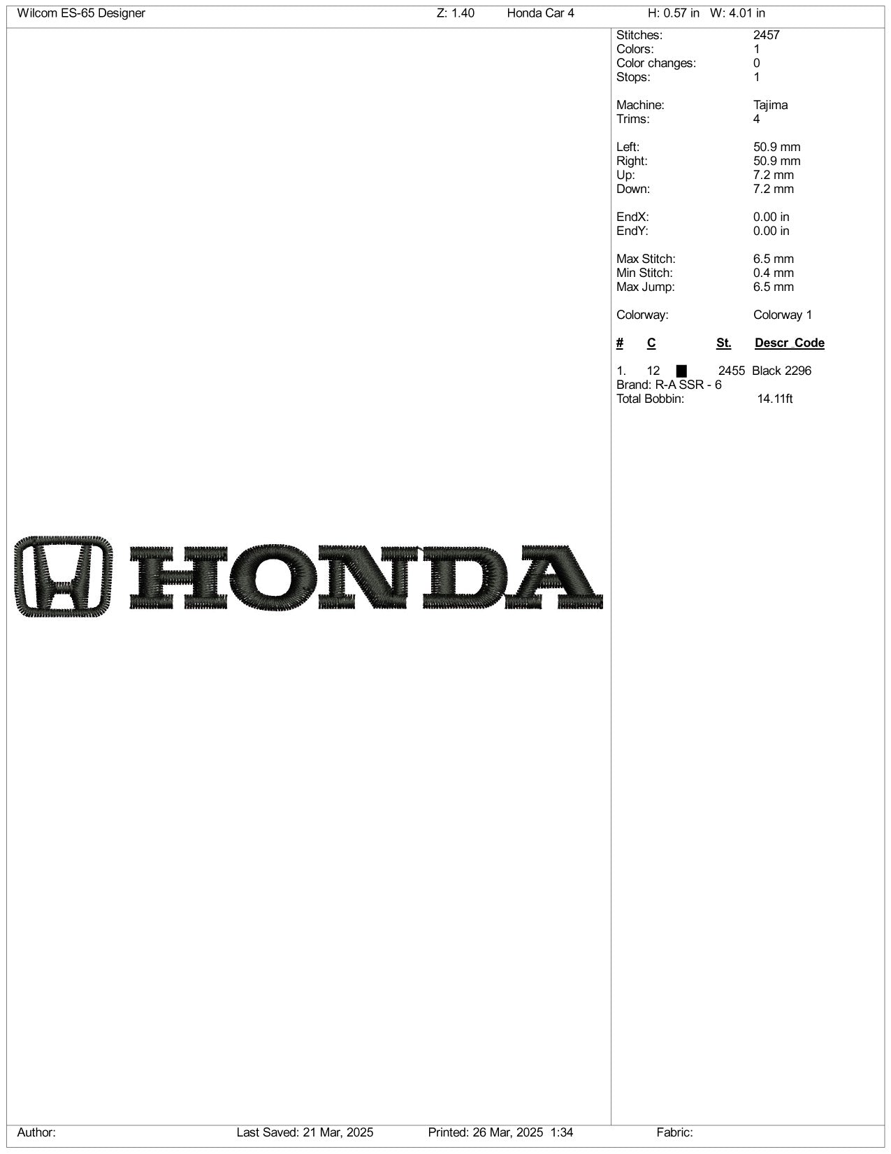 Honda Logo Embroidery Design Files - 3 Size's