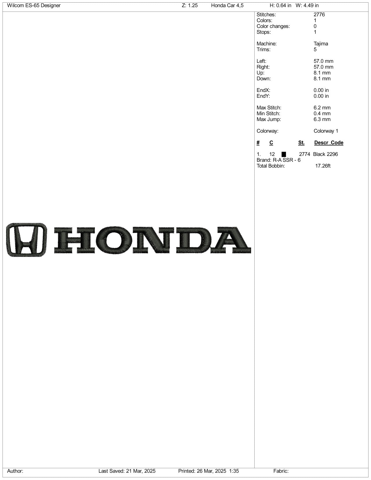 Honda Logo Embroidery Design Files - 3 Size's
