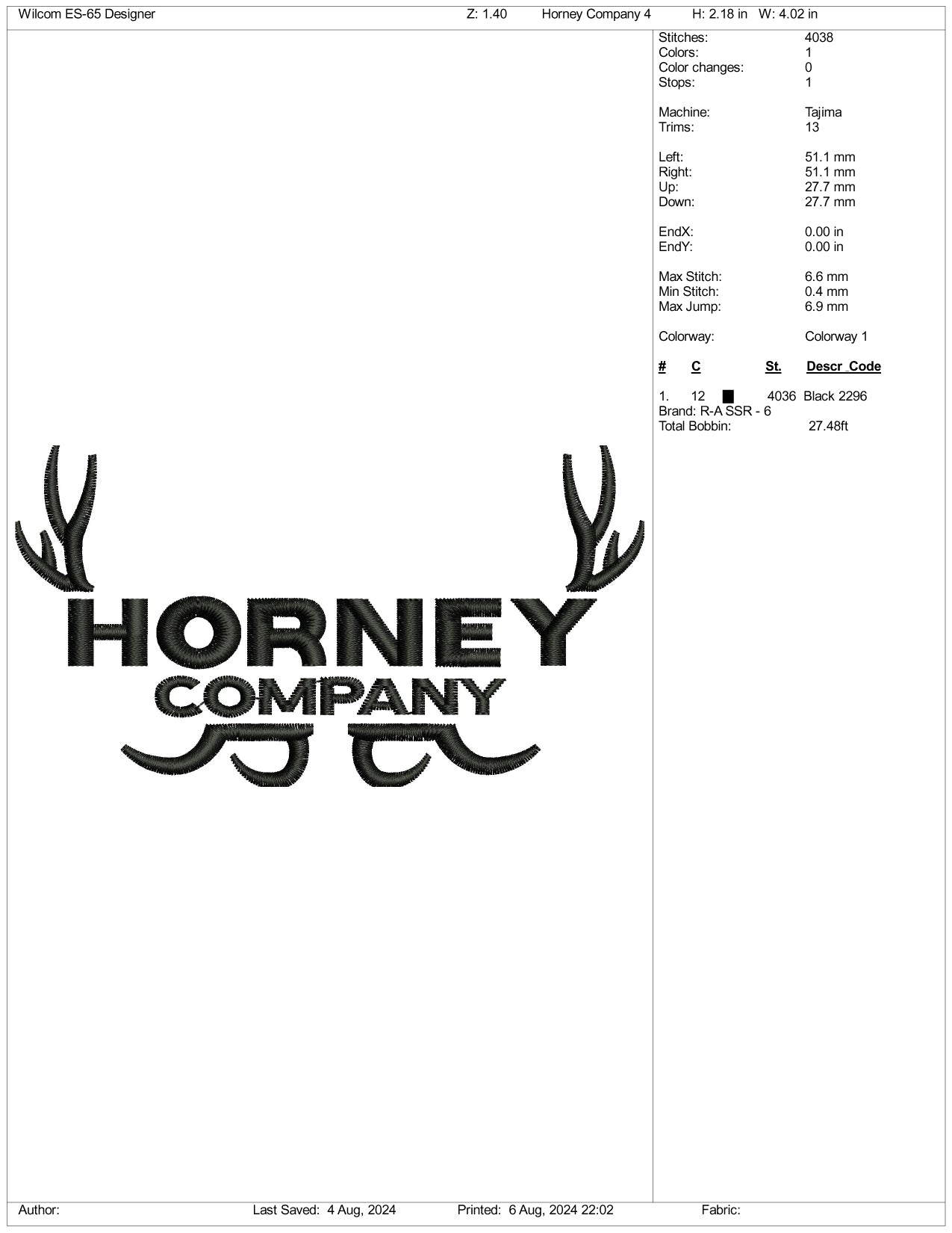 Horney Company Embroidery Files - 3 Size's