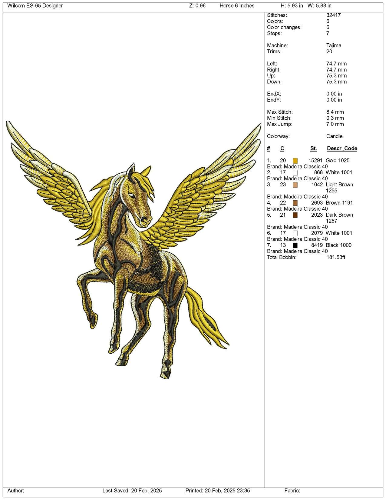 Pegasus Embroidery Design Files - 3 Size's