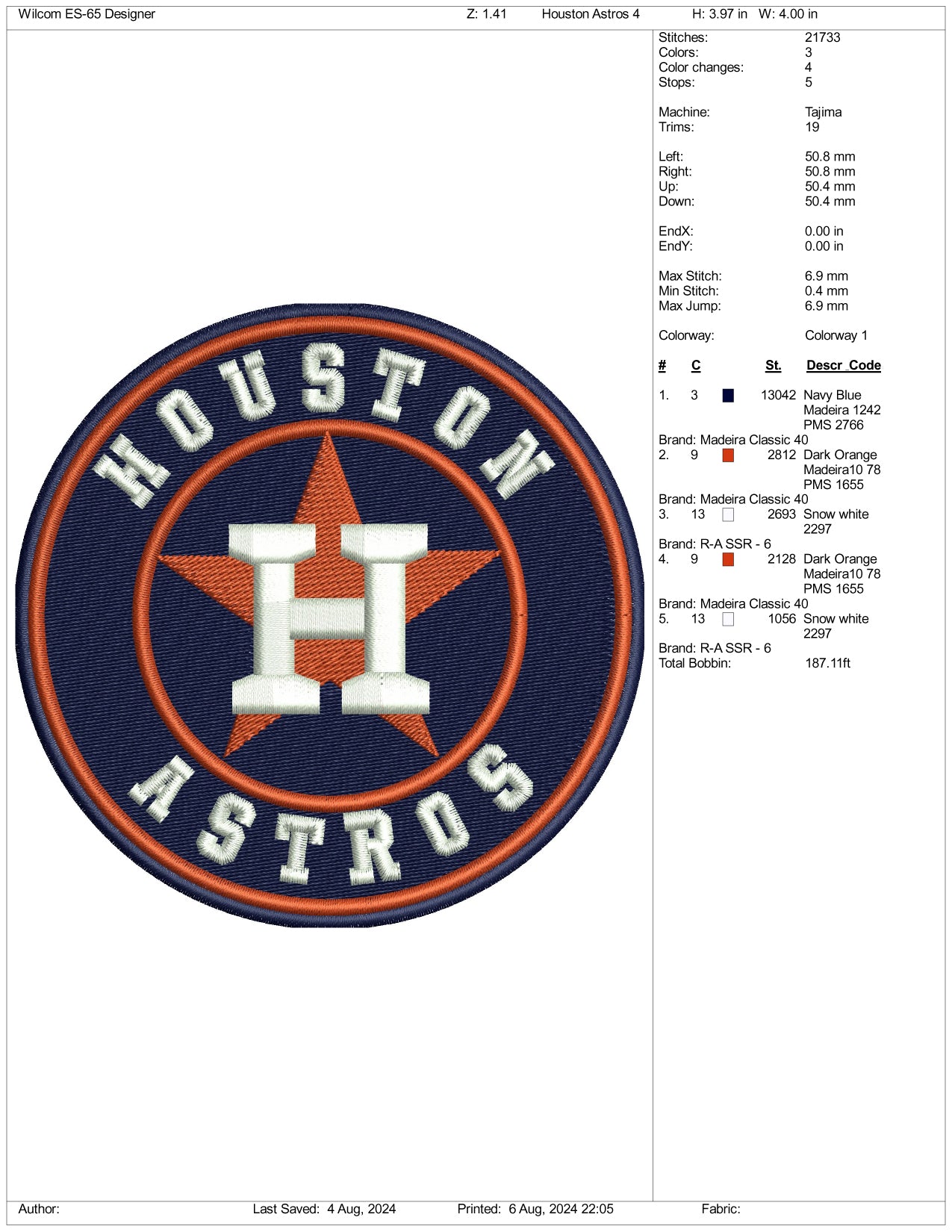 Houston Astros Logo Embroidery Files - 3 Size's