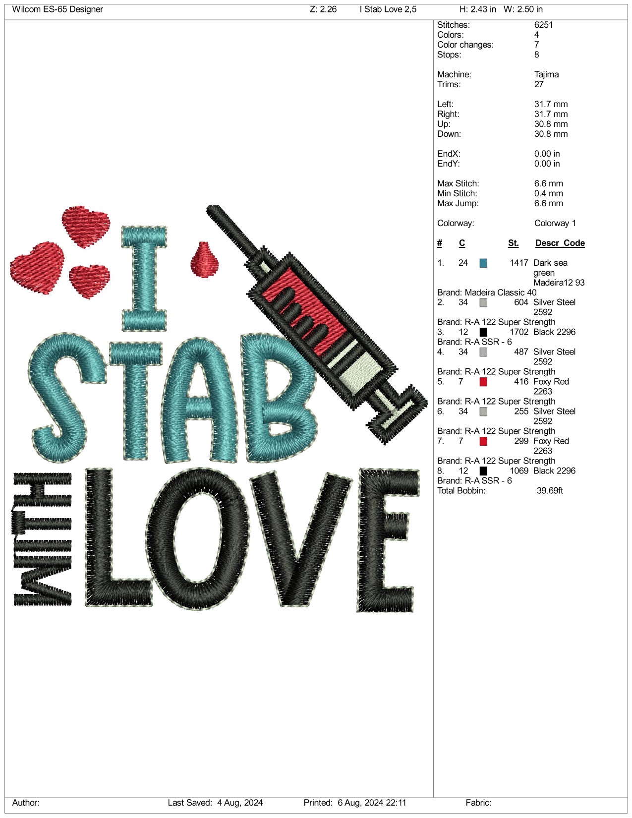 Phlebotomist I Stab With Love Embroidery Files - 3 Size's
