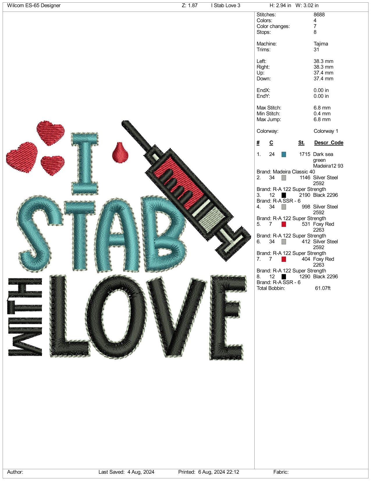 Phlebotomist I Stab With Love Embroidery Files - 3 Size's