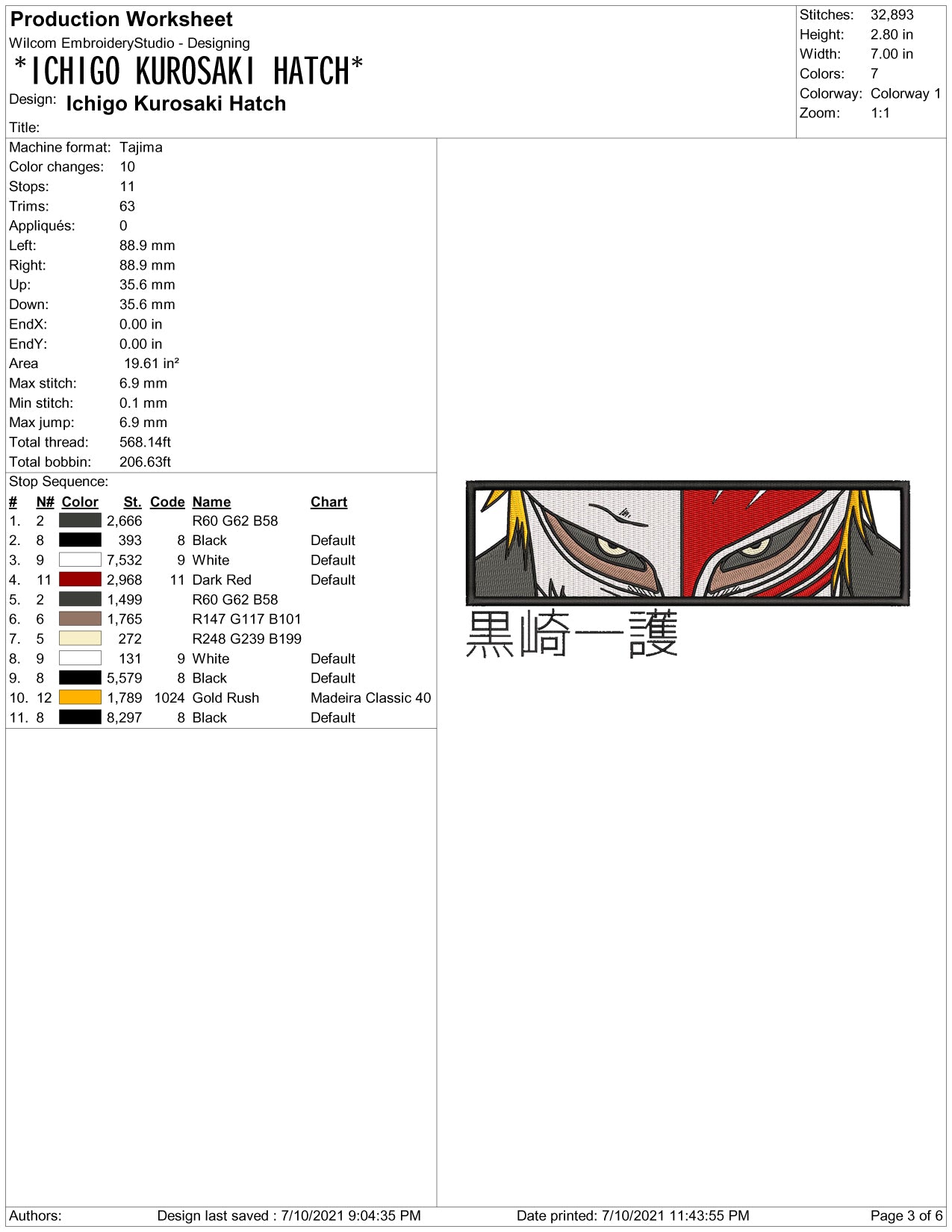 Ichigo Kurosaki v4 Embroidery Design Files - 4 Size's