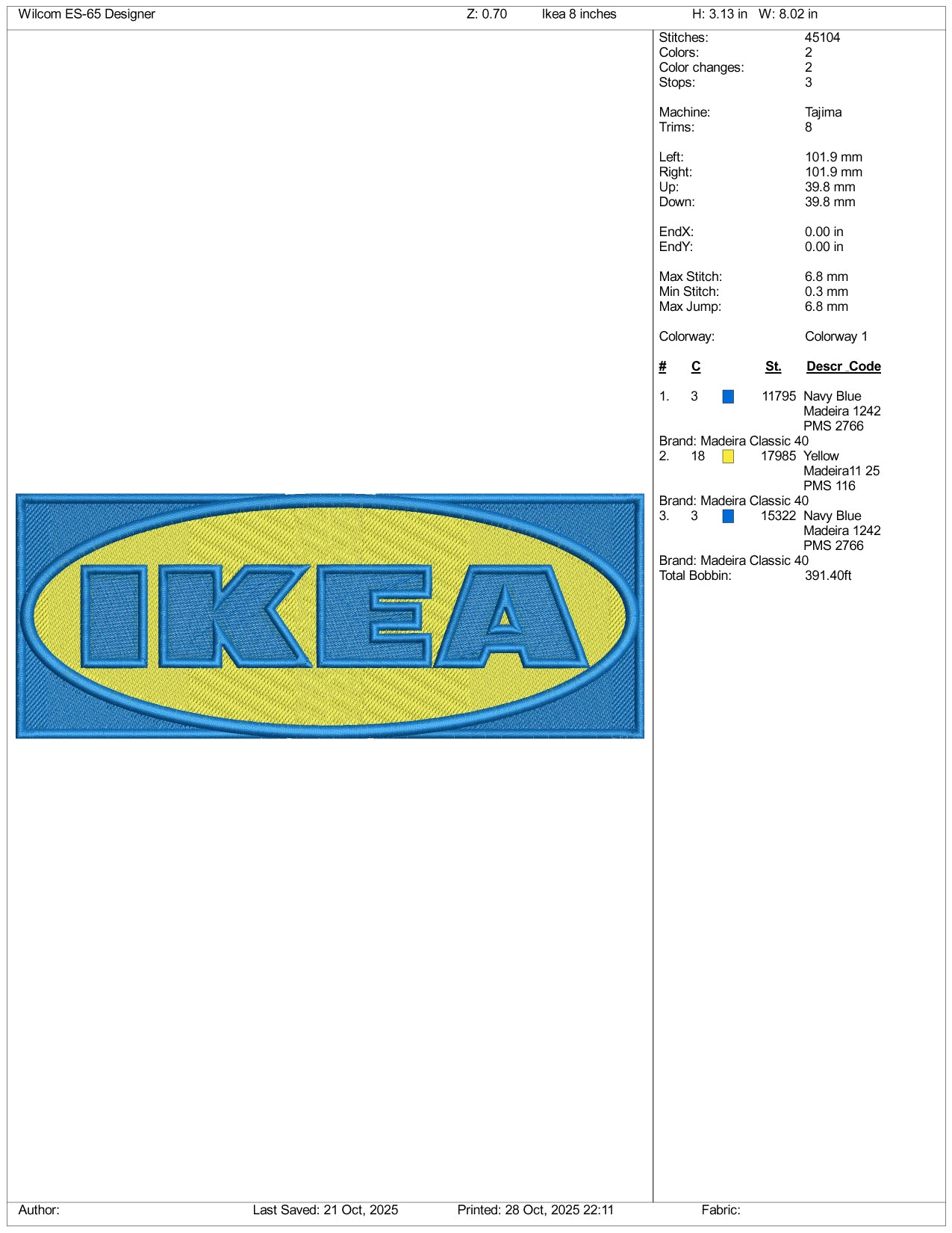 IKEA Logo Embroidery Design Files - 4 Size's
