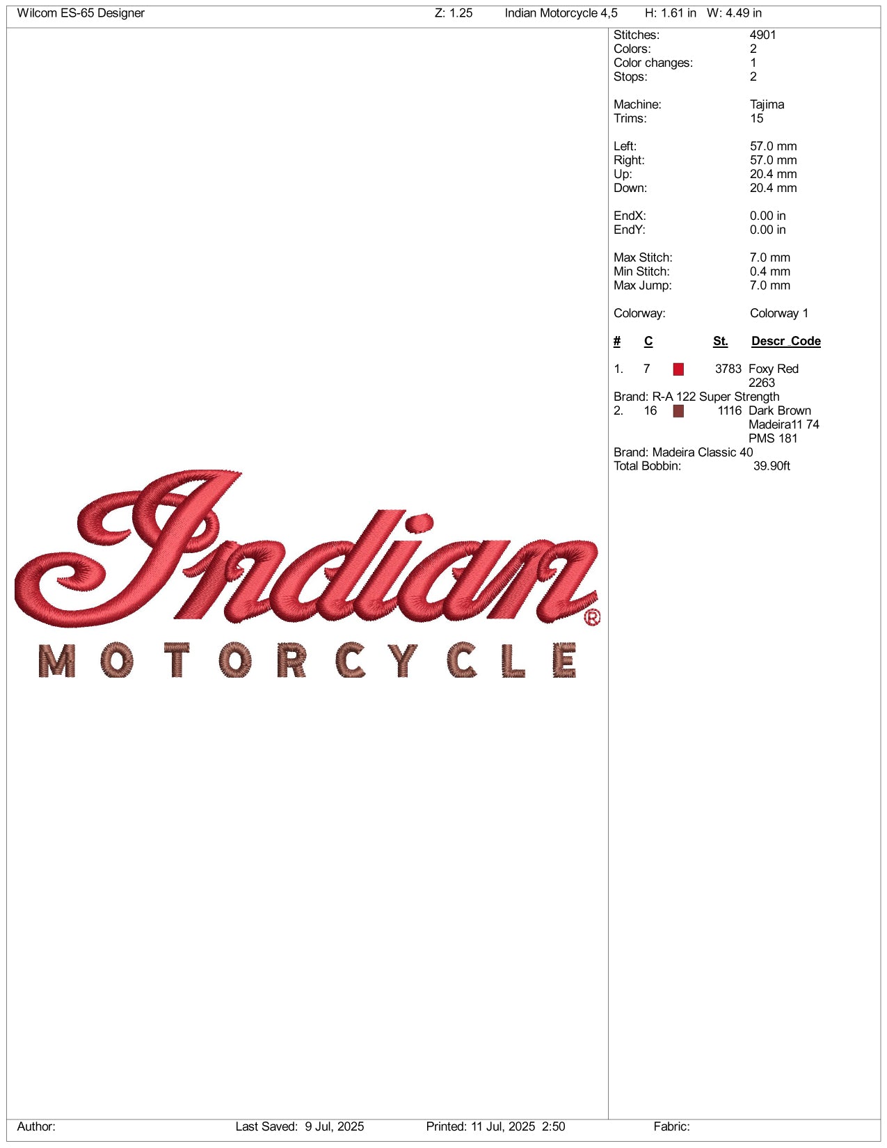 Indian Motorcycle Logo Embroidery Design Files - 3 Size's