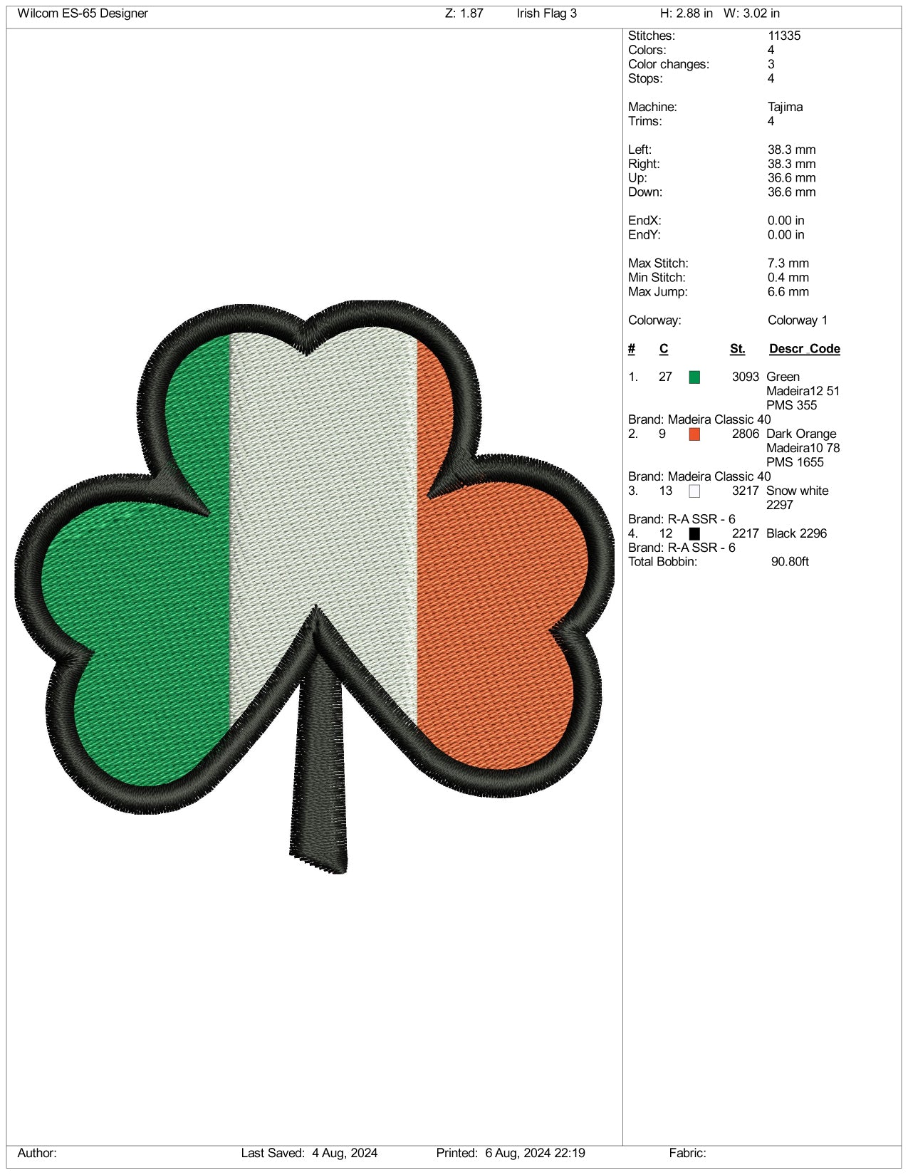 Irish Flag Leaf Embroidery Files - 3 Size's